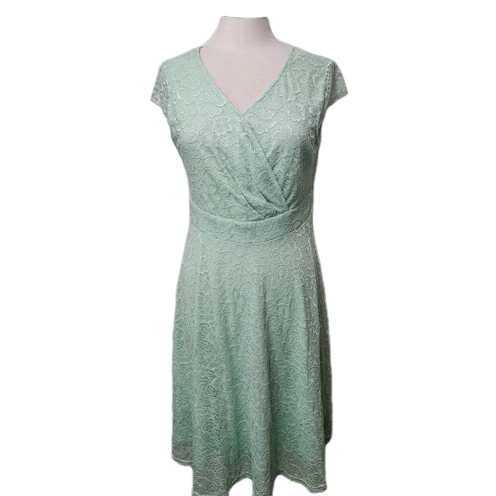 Dress Tells Womens Lace Dress XXL GREEN Fit Flare Lined  Cap Sleeve Back Zip